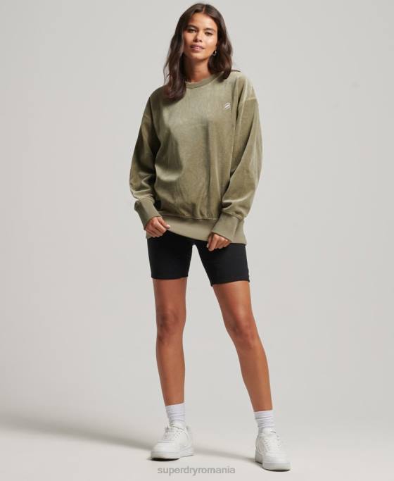 Superdry code s logo velur echipaj supradimensionat îmbrăcăminte kaki femei JX0Z6013