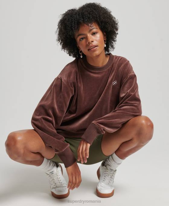 Superdry code s logo velur echipaj supradimensionat îmbrăcăminte maro femei JX0Z5856