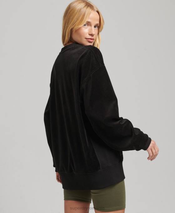 Superdry code s logo velur echipaj supradimensionat îmbrăcăminte negru femei JX0Z6090