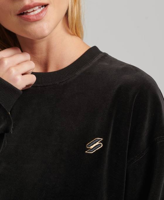 Superdry code s logo velur echipaj supradimensionat îmbrăcăminte negru femei JX0Z6090