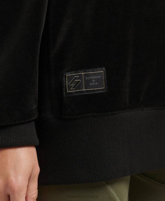 Superdry code s logo velur echipaj supradimensionat îmbrăcăminte negru femei JX0Z6090