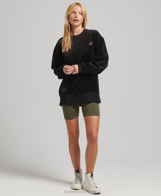 Superdry code s logo velur echipaj supradimensionat îmbrăcăminte negru femei JX0Z6090