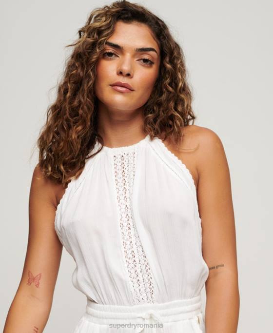 Superdry costum de joacă cu gât halter îmbrăcăminte alb femei JX0Z2089