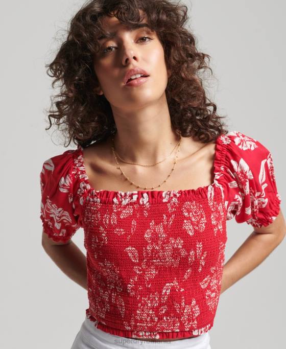 Superdry crop top cu fumuri vintage ecovero îmbrăcăminte roșu femei JX0Z6706