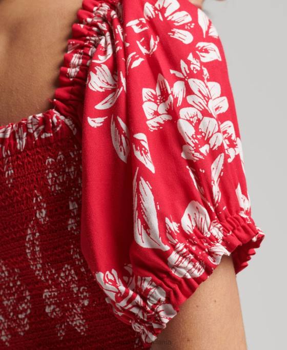 Superdry crop top cu fumuri vintage ecovero îmbrăcăminte roșu femei JX0Z6706