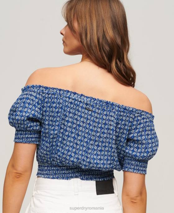 Superdry crop top cu mânecă scurtă îmbrăcăminte albastru femei JX0Z2023