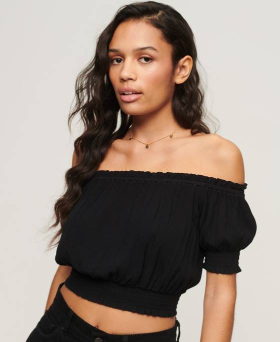 Superdry crop top cu mânecă scurtă îmbrăcăminte negru femei JX0Z2870