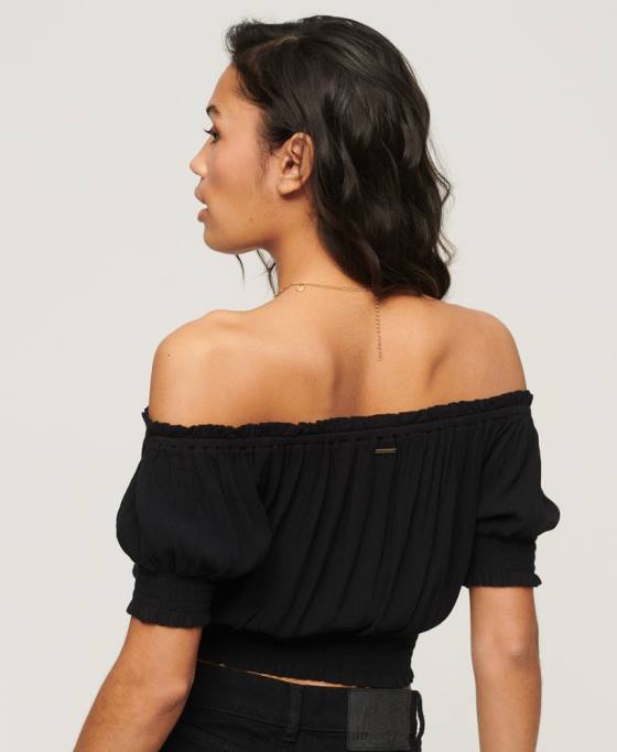 Superdry crop top cu mânecă scurtă îmbrăcăminte negru femei JX0Z2870