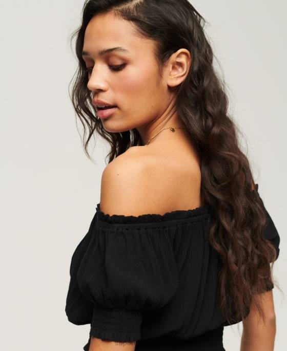 Superdry crop top cu mânecă scurtă îmbrăcăminte negru femei JX0Z2870