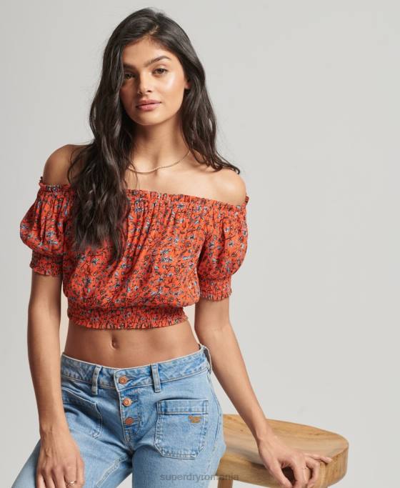 Superdry crop top cu mânecă scurtă îmbrăcăminte portocale femei JX0Z2110
