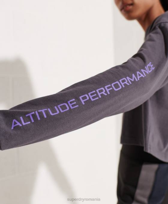 Superdry crop top energetic sport de munte îmbrăcăminte gri inchis femei JX0Z3059
