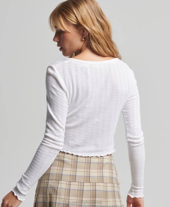 Superdry crop top vintage din bumbac organic pointelle îmbrăcăminte alb femei JX0Z6722