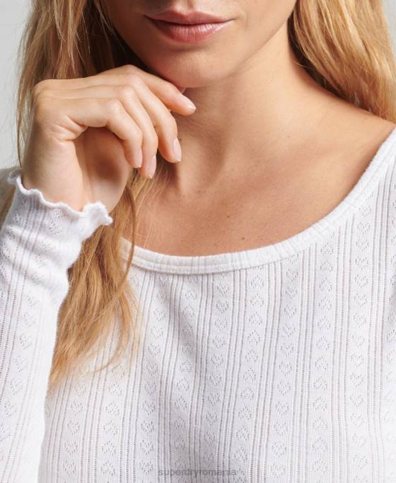 Superdry crop top vintage din bumbac organic pointelle îmbrăcăminte alb femei JX0Z6722