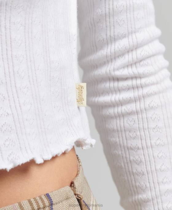 Superdry crop top vintage din bumbac organic pointelle îmbrăcăminte alb femei JX0Z6722