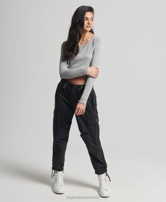 Superdry crop top vintage din bumbac organic pointelle îmbrăcăminte gri femei JX0Z6724