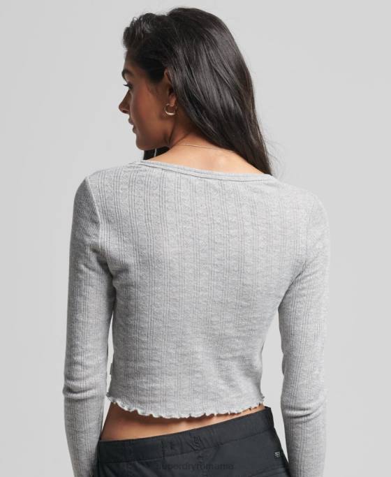 Superdry crop top vintage din bumbac organic pointelle îmbrăcăminte gri femei JX0Z6724