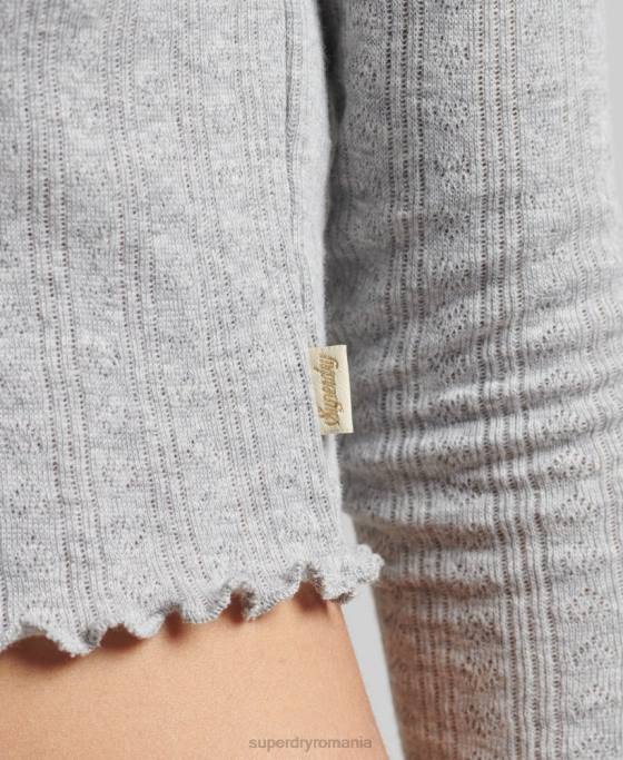 Superdry crop top vintage din bumbac organic pointelle îmbrăcăminte gri femei JX0Z6724