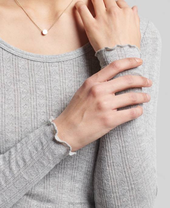 Superdry crop top vintage din bumbac organic pointelle îmbrăcăminte gri femei JX0Z6724