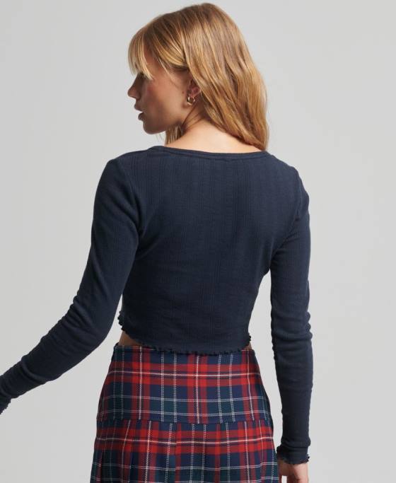 Superdry crop top vintage din bumbac organic pointelle îmbrăcăminte marina femei JX0Z6748