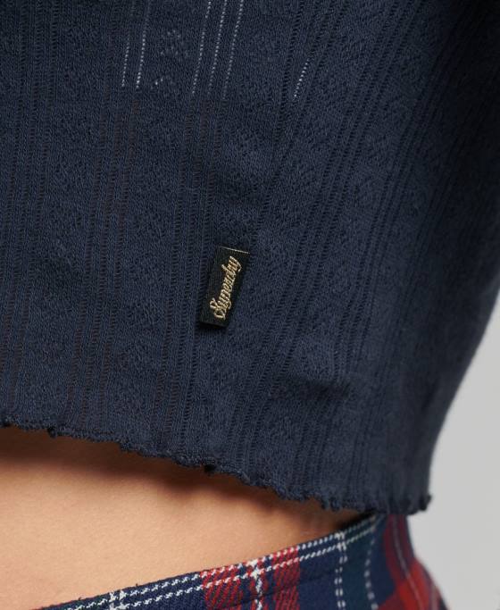 Superdry crop top vintage din bumbac organic pointelle îmbrăcăminte marina femei JX0Z6748