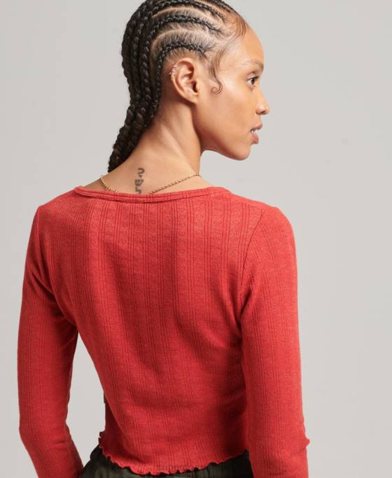 Superdry crop top vintage din bumbac organic pointelle îmbrăcăminte roșu femei JX0Z6688