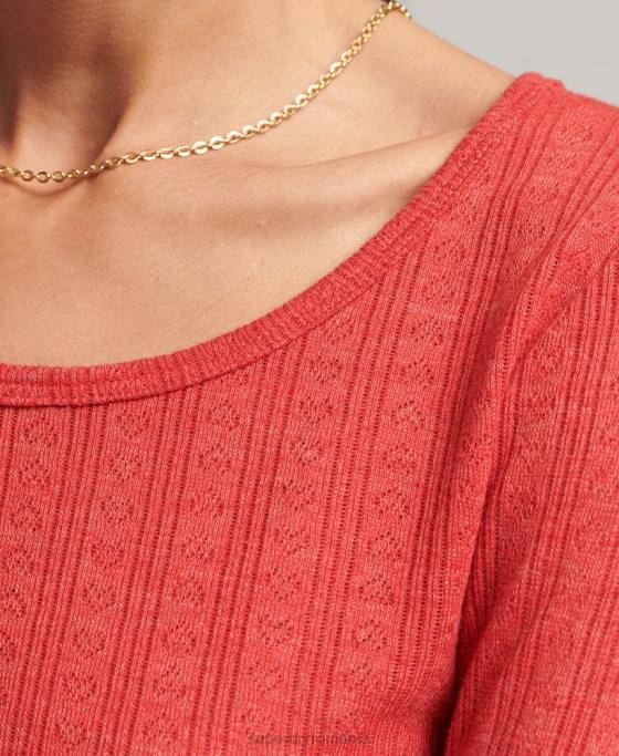 Superdry crop top vintage din bumbac organic pointelle îmbrăcăminte roșu femei JX0Z6688