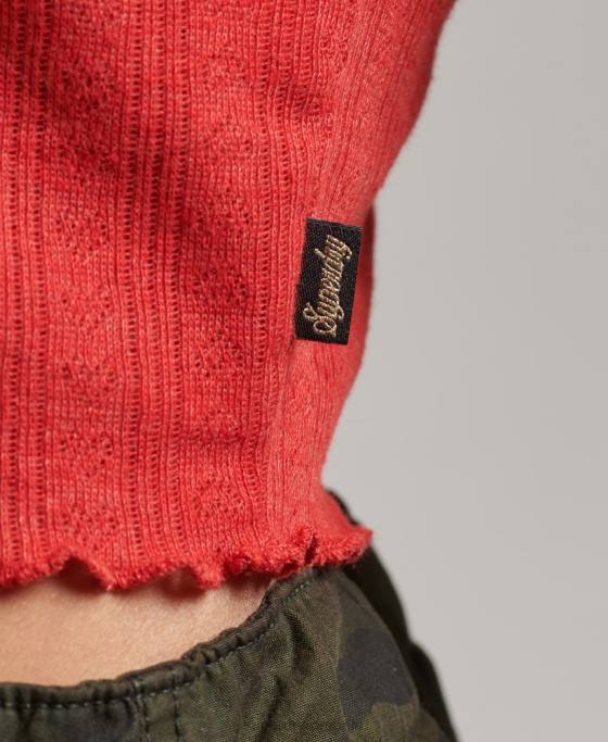 Superdry crop top vintage din bumbac organic pointelle îmbrăcăminte roșu femei JX0Z6688