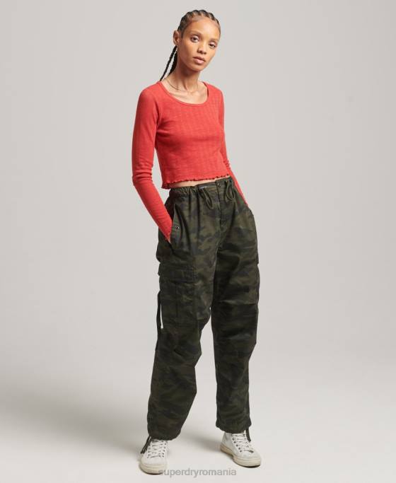 Superdry crop top vintage din bumbac organic pointelle îmbrăcăminte roșu femei JX0Z6688