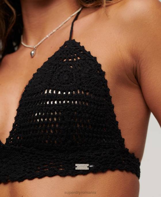 Superdry croșetat halter bralette îmbrăcăminte negru femei JX0Z1995