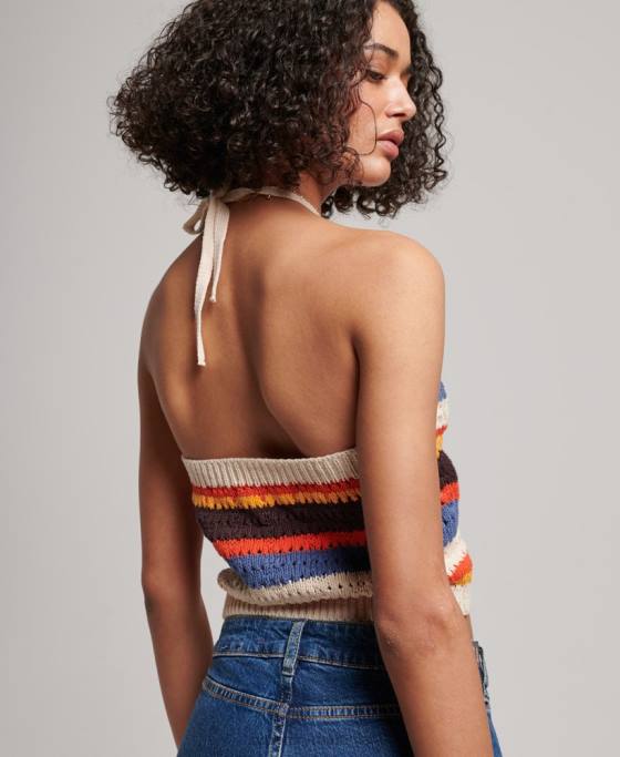 Superdry croșetat halter top îmbrăcăminte maro femei JX0Z2876