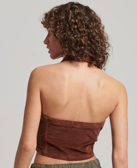 Superdry cu fermoar cu guler prin top din catifea îmbrăcăminte maro femei JX0Z2092