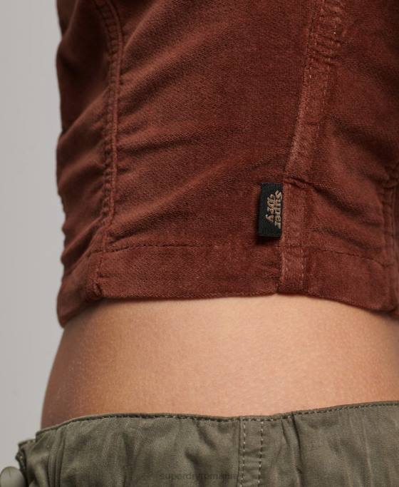 Superdry cu fermoar cu guler prin top din catifea îmbrăcăminte maro femei JX0Z2092