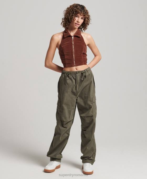 Superdry cu fermoar cu guler prin top din catifea îmbrăcăminte maro femei JX0Z2092