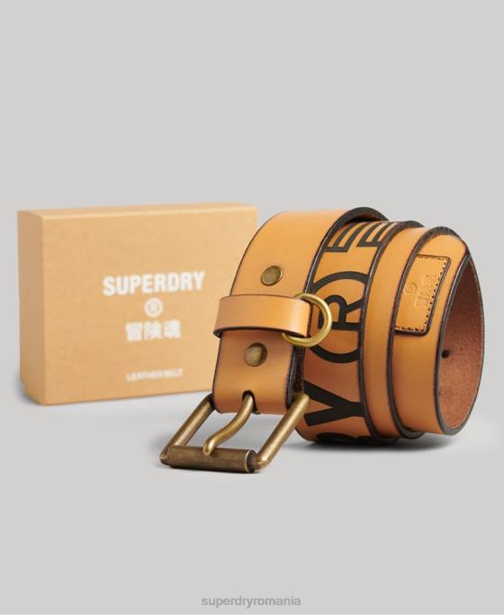 Superdry cutie cadou curea din piele gofrata accesorii bronzat bărbați JX0Z1650