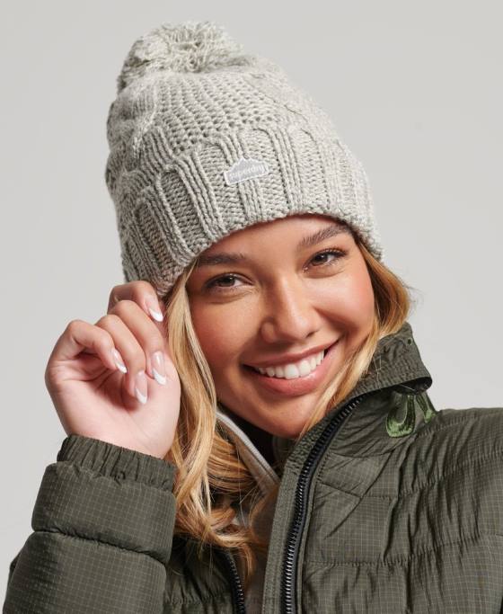 Superdry căciuliță din tricot cu cablu accesorii gri deschis femei JX0Z4256