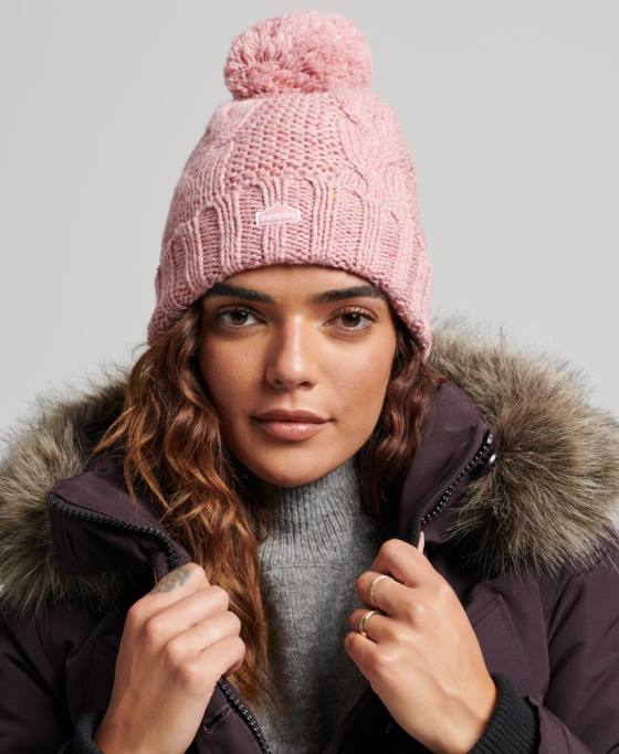 Superdry căciuliță din tricot cu cablu accesorii roz femei JX0Z4258