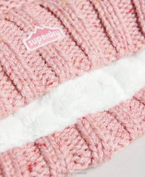 Superdry căciuliță din tricot cu cablu accesorii roz femei JX0Z4258