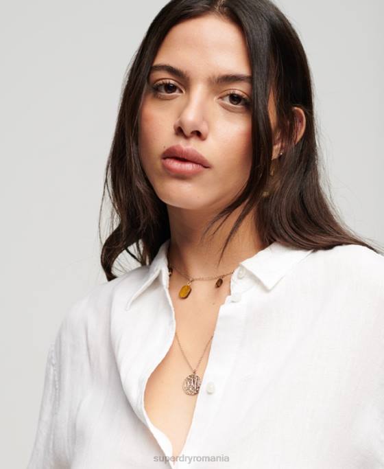 Superdry cămașă boyfriend casual din in îmbrăcăminte alb femei JX0Z1969
