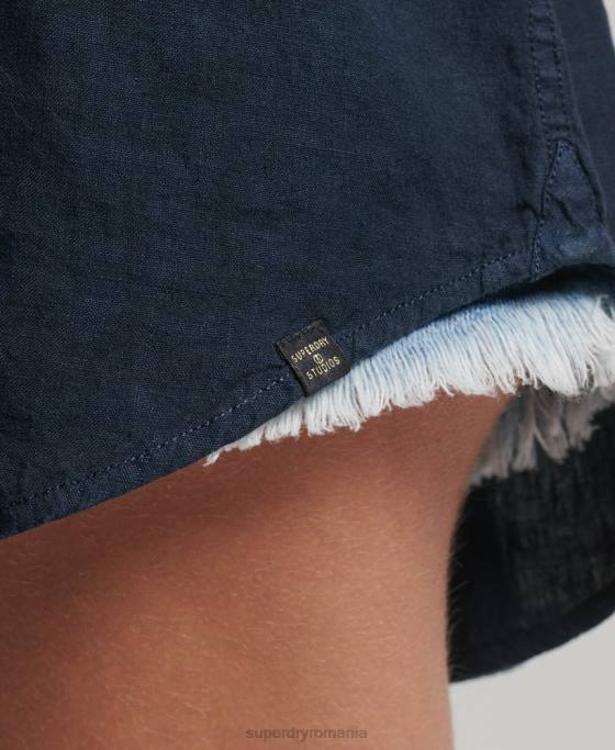 Superdry cămașă boyfriend casual din in îmbrăcăminte marina femei JX0Z1980