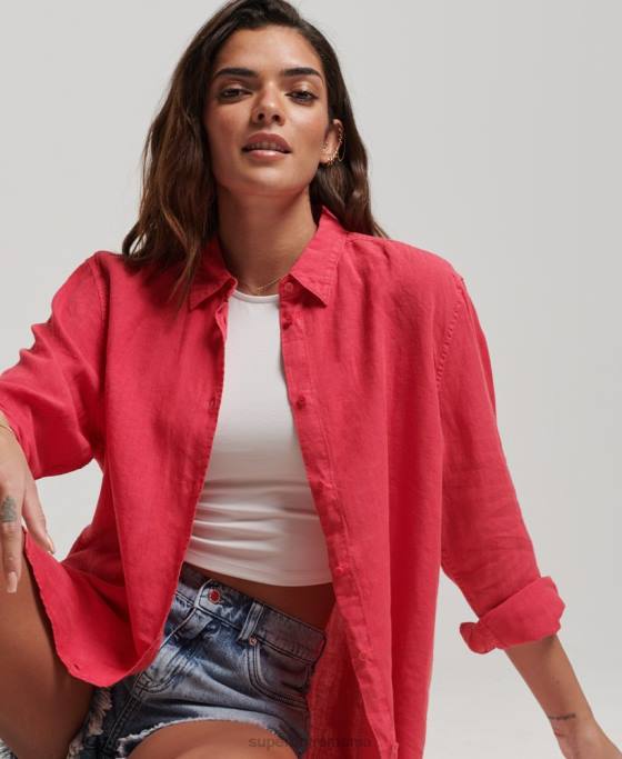 Superdry cămașă boyfriend casual din in îmbrăcăminte roz femei JX0Z2007
