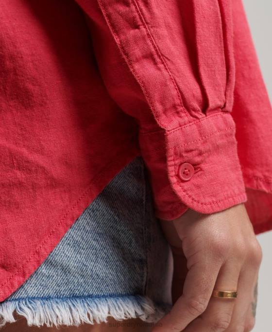 Superdry cămașă boyfriend casual din in îmbrăcăminte roz femei JX0Z2007