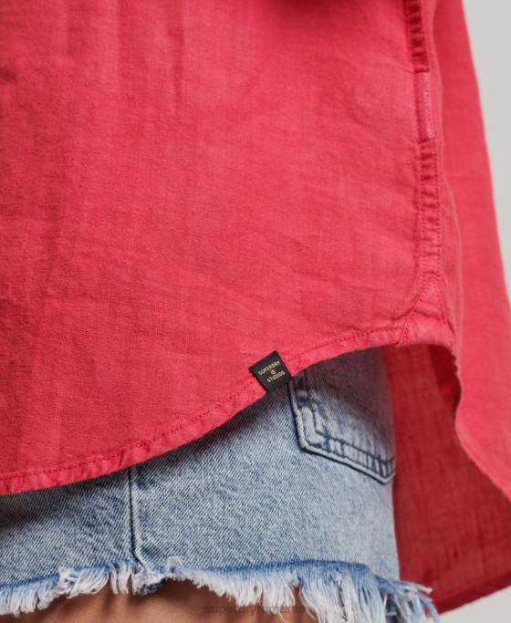 Superdry cămașă boyfriend casual din in îmbrăcăminte roz femei JX0Z2007