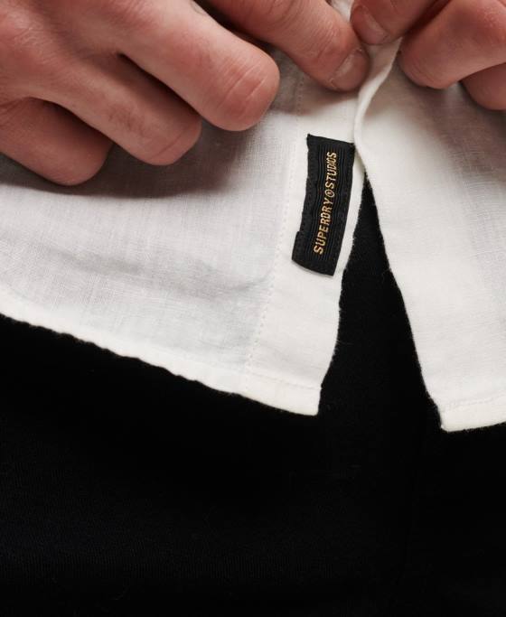 Superdry cămașă casual din in cu mânecă lungă îmbrăcăminte alb bărbați JX0Z144