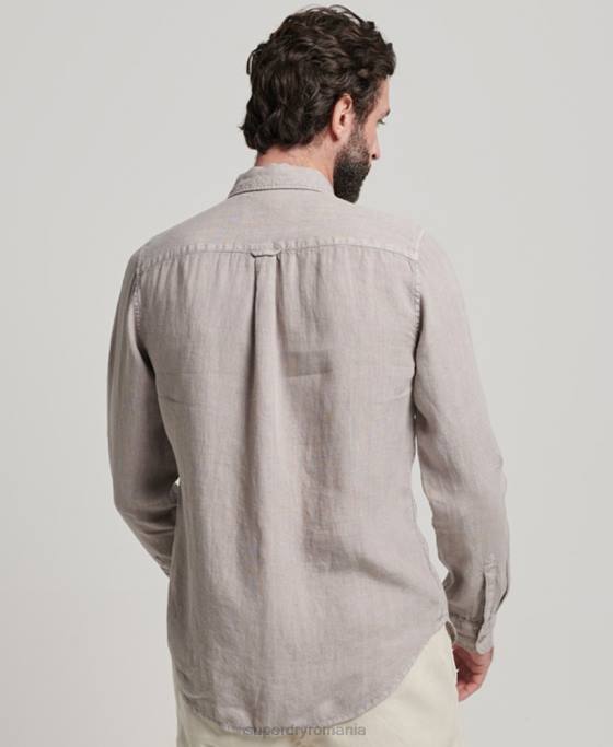 Superdry cămașă casual din in cu mânecă lungă îmbrăcăminte gri inchis bărbați JX0Z134
