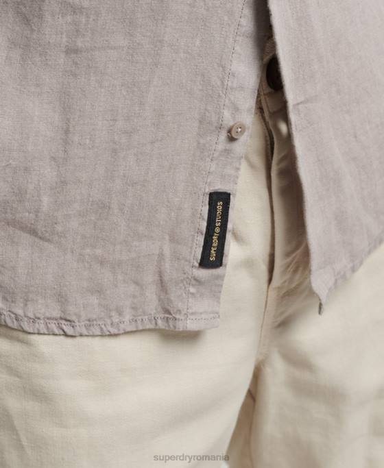 Superdry cămașă casual din in cu mânecă lungă îmbrăcăminte gri inchis bărbați JX0Z134