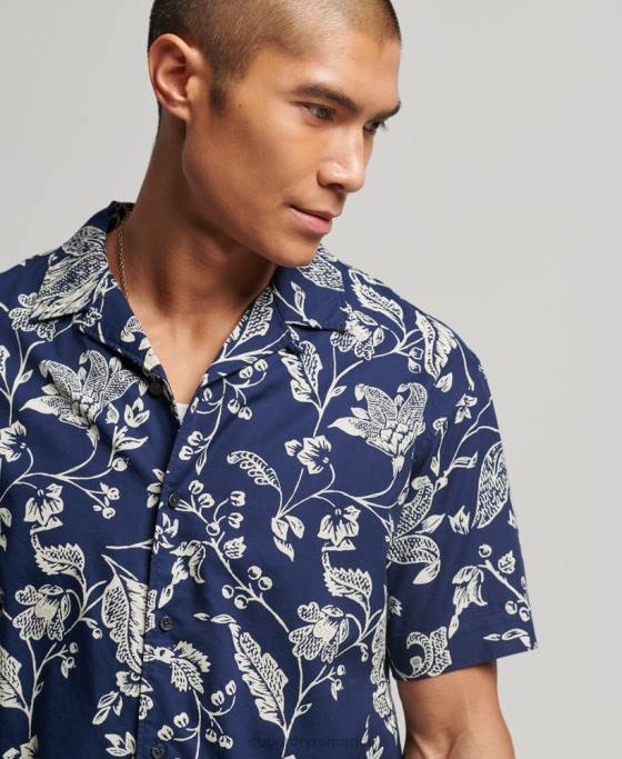 Superdry cămașă cu guler deschis îmbrăcăminte albastru inchis bărbați JX0Z29