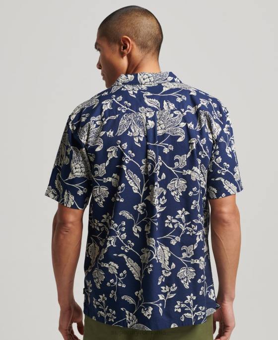 Superdry cămașă cu guler deschis îmbrăcăminte albastru inchis bărbați JX0Z29