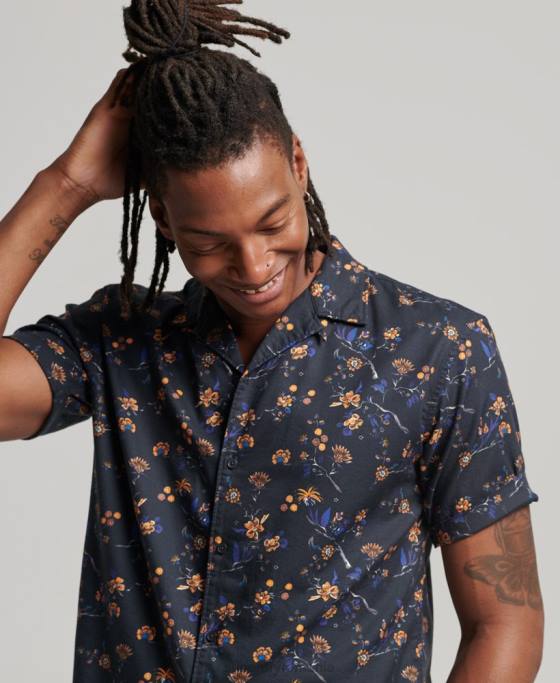 Superdry cămașă cu guler deschis îmbrăcăminte negru bărbați JX0Z127