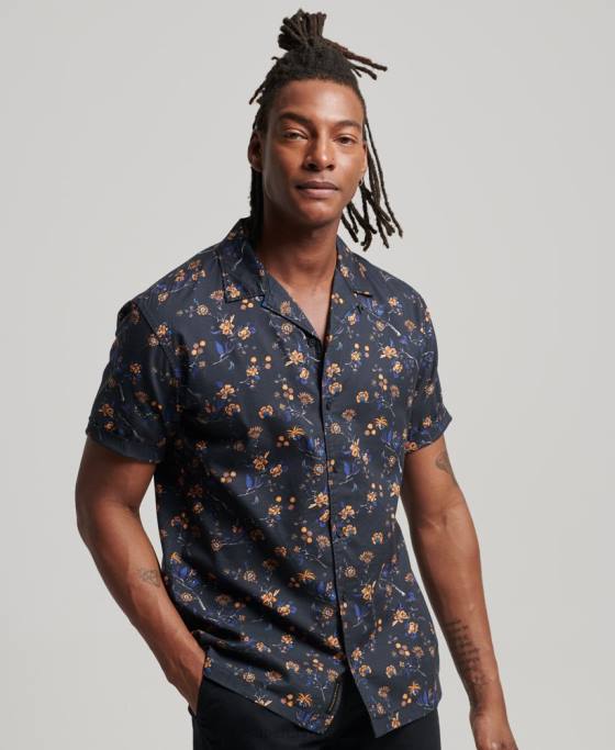 Superdry cămașă cu guler deschis îmbrăcăminte negru bărbați JX0Z127