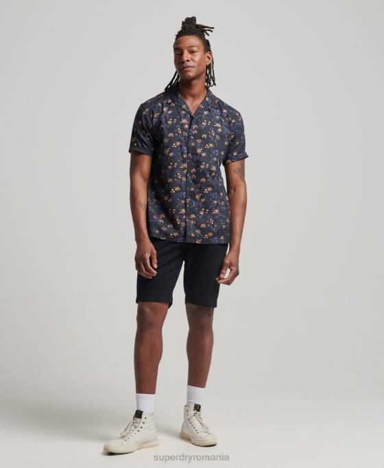 Superdry cămașă cu guler deschis îmbrăcăminte negru bărbați JX0Z127